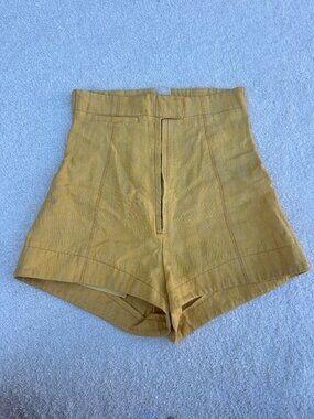 Jacquemus Le Raphia Le Short Areia High Waist Linen Shorts Mustard - Size 34/XS